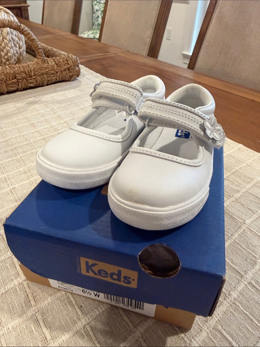 Keds Kids White Mary Jane Sneakers with Floral Strap Accent